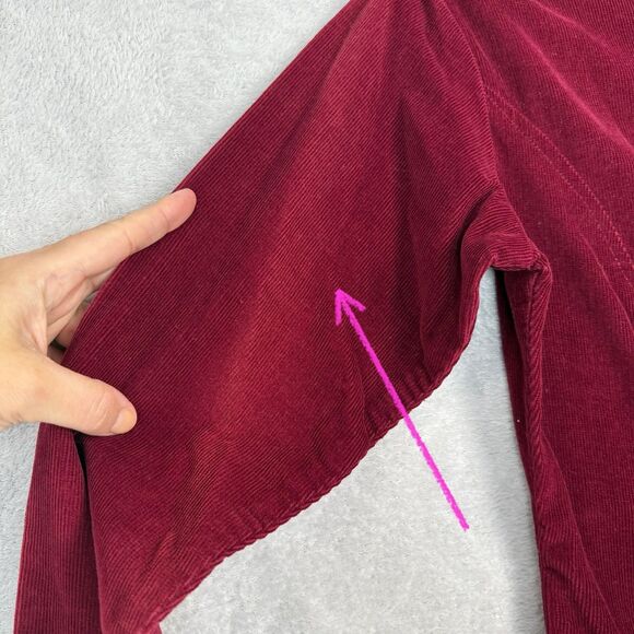 Vtg 90s Corduroy Shirt Dress 2 Petite Burgundy Pockets Modest Maxi Cottage Boho - Picture 6 of 16